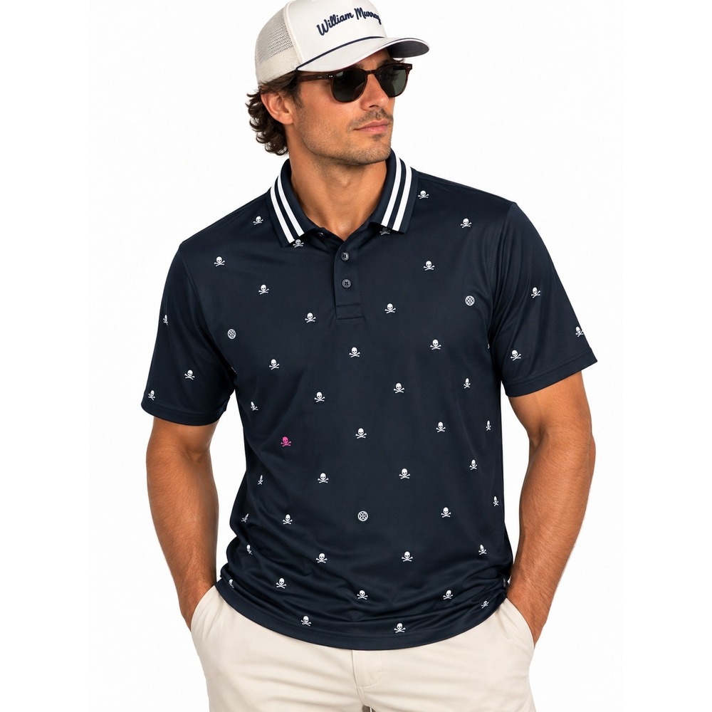 G/FORE Mens Skull & T's Polo Shirt Black Embroidered Golf Top Size L